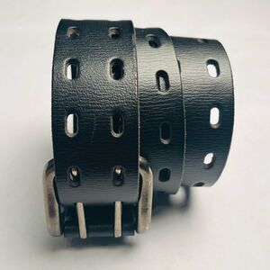 Black Leather Men’s Belt with Silver Double Buckle Size 36/90